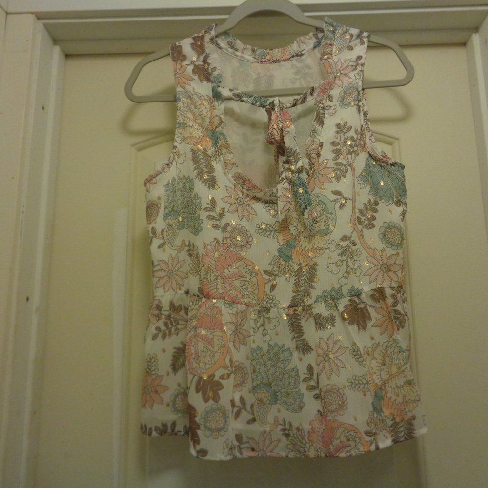 LOFT BOHO BLING PASTELS FOLIAGE PEBLUM ROMANCE TOP M P